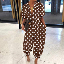 Load image into Gallery viewer, 2020 Sexy V-Neck Button Lace-Up Jumpsuit Summer Short Sleeve Loose Playsuit Overalls Women Elegant Leopard Print Pocket Rompers