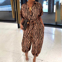 Load image into Gallery viewer, 2020 Sexy V-Neck Button Lace-Up Jumpsuit Summer Short Sleeve Loose Playsuit Overalls Women Elegant Leopard Print Pocket Rompers