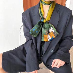 2021 spring Korean version of all-match women scarf silk hand-feel double-sided printing scarf thin section scarf 15x150cm
