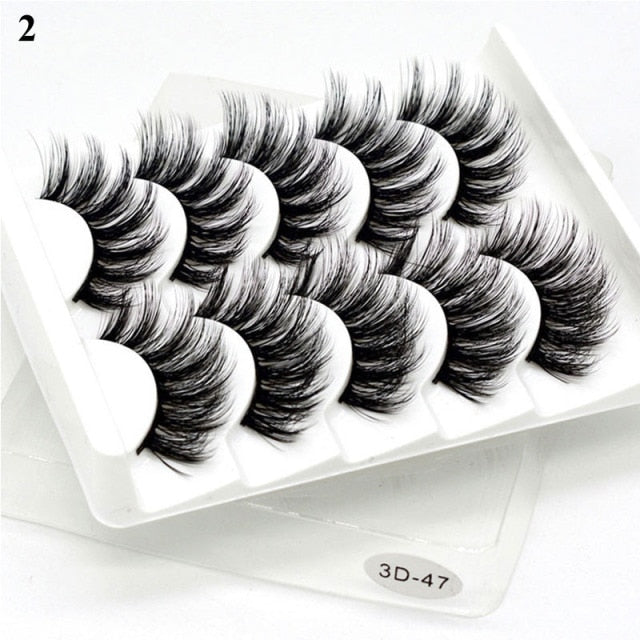 5Pair Black Extra Long Thick Wispies Fluffy False Eyelashes New Eye Lash Extension Beauty Faux Mink Hair 3D Multilayers Fashion