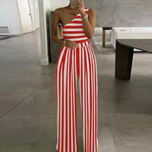 Load image into Gallery viewer, Elegant Office Lady Wide Leg Jumpsuit Sexy Off Shoulder Women Rompers Bodysuit Summer Fashion Striped Printed Overalls Playsuits