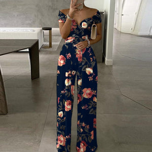 Elegant Office Lady Wide Leg Jumpsuit Sexy Off Shoulder Women Rompers Bodysuit Summer Fashion Striped Printed Overalls Playsuits