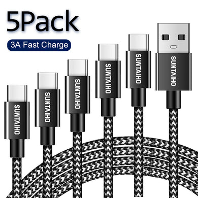5Pack USB Type C Cable for Samsung S21 Ultra S10 Plus Redmi Note9 Fast Charging Wire Cord USBC Charger Mobile Phone Type C Cable