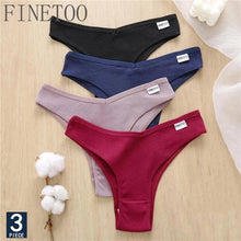 Load image into Gallery viewer, FINETOO 3PCS/Set Women&#39;s Panties Cotton Brazilian Underwear Women Sexy V Waist Women&#39;s Thong Female Underpants Intimate Lingerie