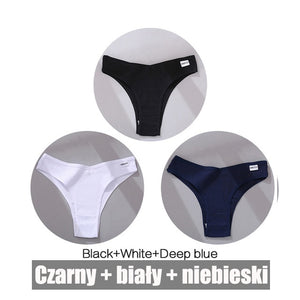 FINETOO 3PCS/Set Women's Panties Cotton Brazilian Underwear Women Sexy V Waist Women's Thong Female Underpants Intimate Lingerie