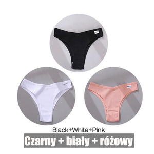 FINETOO 3PCS/Set Women's Panties Cotton Brazilian Underwear Women Sexy V Waist Women's Thong Female Underpants Intimate Lingerie