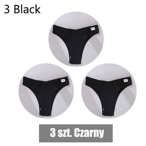 FINETOO 3PCS/Set Women's Panties Cotton Brazilian Underwear Women Sexy V Waist Women's Thong Female Underpants Intimate Lingerie