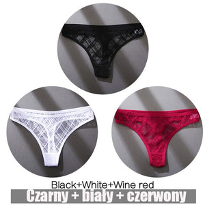 FINETOO 3PCS/Set Women's Panties Cotton Brazilian Underwear Women Sexy V Waist Women's Thong Female Underpants Intimate Lingerie