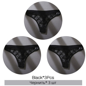 FINETOO 3PCS/Set Women's Panties Cotton Brazilian Underwear Women Sexy V Waist Women's Thong Female Underpants Intimate Lingerie