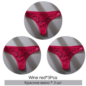 FINETOO 3PCS/Set Women's Panties Cotton Brazilian Underwear Women Sexy V Waist Women's Thong Female Underpants Intimate Lingerie