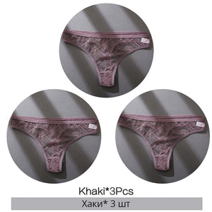 FINETOO 3PCS/Set Women's Panties Cotton Brazilian Underwear Women Sexy V Waist Women's Thong Female Underpants Intimate Lingerie