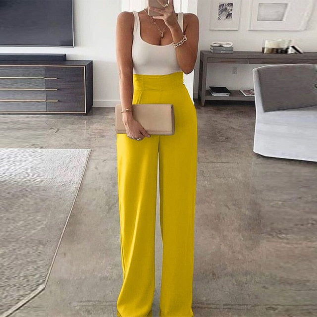 2021 New Spring and Summer Wide-Leg Pants Jumpsuit Women Sexy Off Shoulder Patchwork Playsuits Elegant Office Lady Jumpsuits XL