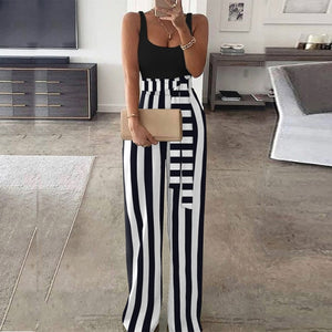 2021 New Spring and Summer Wide-Leg Pants Jumpsuit Women Sexy Off Shoulder Patchwork Playsuits Elegant Office Lady Jumpsuits XL