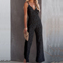 Load image into Gallery viewer, Women Jumpsuit Summer Office Lady Fashion Embroidery Lace Elegant Backless Romper Sexy Deep V Neck Sling Slim Playsuits Overalls