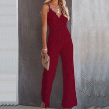 Load image into Gallery viewer, Women Jumpsuit Summer Office Lady Fashion Embroidery Lace Elegant Backless Romper Sexy Deep V Neck Sling Slim Playsuits Overalls