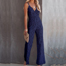 Load image into Gallery viewer, Women Jumpsuit Summer Office Lady Fashion Embroidery Lace Elegant Backless Romper Sexy Deep V Neck Sling Slim Playsuits Overalls