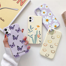 Load image into Gallery viewer, Luxury Flower Case For iPhone 12 Mini 11 Pro Max X XR XS Max 7 8 6 6s Plus 5 5S SE 2020 Soft TPU Bumper Matte Smiley Back Cover