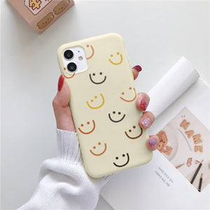 Luxury Flower Case For iPhone 12 Mini 11 Pro Max X XR XS Max 7 8 6 6s Plus 5 5S SE 2020 Soft TPU Bumper Matte Smiley Back Cover