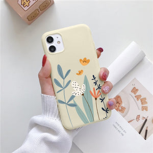 Luxury Flower Case For iPhone 12 Mini 11 Pro Max X XR XS Max 7 8 6 6s Plus 5 5S SE 2020 Soft TPU Bumper Matte Smiley Back Cover