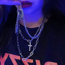 Load image into Gallery viewer, 2021 Personality Hip Hop Multilayer Necklace Metal Cross Pendant Silver Color Chain Necklace for Women Men Unisex Jewelry