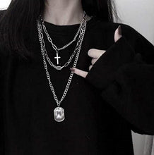 Load image into Gallery viewer, 2021 Personality Hip Hop Multilayer Necklace Metal Cross Pendant Silver Color Chain Necklace for Women Men Unisex Jewelry