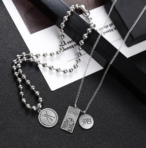 2021 Personality Hip Hop Multilayer Necklace Metal Cross Pendant Silver Color Chain Necklace for Women Men Unisex Jewelry
