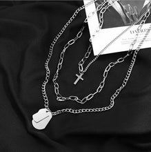 Load image into Gallery viewer, 2021 Personality Hip Hop Multilayer Necklace Metal Cross Pendant Silver Color Chain Necklace for Women Men Unisex Jewelry