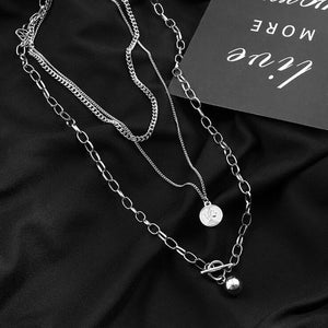 2021 Personality Hip Hop Multilayer Necklace Metal Cross Pendant Silver Color Chain Necklace for Women Men Unisex Jewelry