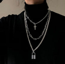 Load image into Gallery viewer, 2021 Personality Hip Hop Multilayer Necklace Metal Cross Pendant Silver Color Chain Necklace for Women Men Unisex Jewelry