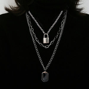 2021 Personality Hip Hop Multilayer Necklace Metal Cross Pendant Silver Color Chain Necklace for Women Men Unisex Jewelry