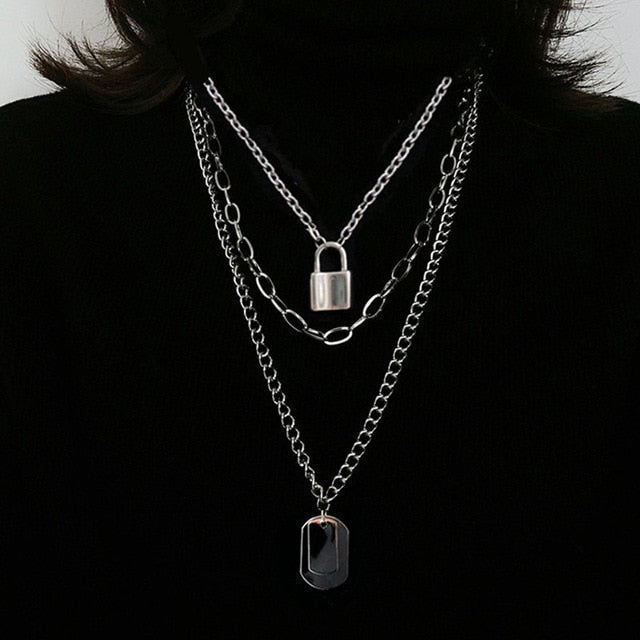2021 Personality Hip Hop Multilayer Necklace Metal Cross Pendant Silver Color Chain Necklace for Women Men Unisex Jewelry