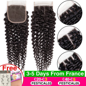 Bling Hair 4*4 Lace Closure Kinky Curly Hair Closure With Baby Hair Middle Free Three Part Brazilian Remy Human Hair 8-22 Inch
