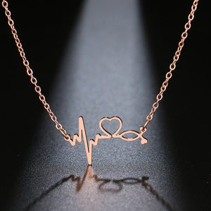 Stethoscope Heartbeat Gold Necklace Women Love Heart Stainless Steel Necklaces & Pendants Medical Nurse Doctor Lover Gifts
