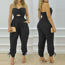 Load image into Gallery viewer, Spring Puff Shoulder Zip Women Jumpsuit 2021 Summer Deep V Neck Short Sleeve Shirt Overalls Elegant Office Lady One Piece Romper