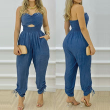 Load image into Gallery viewer, Spring Puff Shoulder Zip Women Jumpsuit 2021 Summer Deep V Neck Short Sleeve Shirt Overalls Elegant Office Lady One Piece Romper