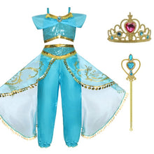 Load image into Gallery viewer, Princess Cosplay Dress Up for Girls Kids Dresses For Girls Halloween Fantasy Top Pants 2pcs Set Lace Costume Sleeveless Dresses