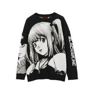 ATSUNNY 2021 Hip Hop Streetwear Vintage Style Harajuku Knitting Sweater Anime Girl Knitted Death Note Sweater Pullover