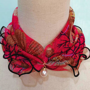 2021 New Pearl Pendant Scarf Necklace Vintage Leopard Pattern Dot Printing Scarf Trendy Crimping Elastic Women All-Match Scarves