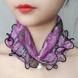 2021 New Pearl Pendant Scarf Necklace Vintage Leopard Pattern Dot Printing Scarf Trendy Crimping Elastic Women All-Match Scarves