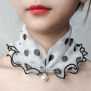 2021 New Pearl Pendant Scarf Necklace Vintage Leopard Pattern Dot Printing Scarf Trendy Crimping Elastic Women All-Match Scarves