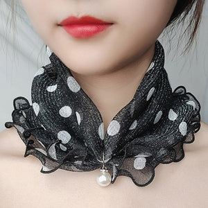 2021 New Pearl Pendant Scarf Necklace Vintage Leopard Pattern Dot Printing Scarf Trendy Crimping Elastic Women All-Match Scarves