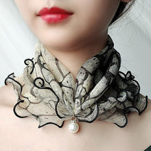 Load image into Gallery viewer, 2021 New Pearl Pendant Scarf Necklace Vintage Leopard Pattern Dot Printing Scarf Trendy Crimping Elastic Women All-Match Scarves