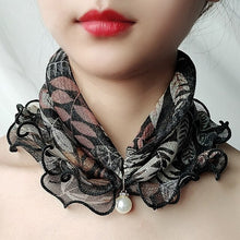 Load image into Gallery viewer, 2021 New Pearl Pendant Scarf Necklace Vintage Leopard Pattern Dot Printing Scarf Trendy Crimping Elastic Women All-Match Scarves