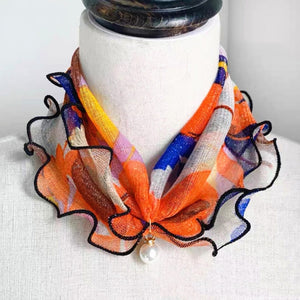 2021 New Pearl Pendant Scarf Necklace Vintage Leopard Pattern Dot Printing Scarf Trendy Crimping Elastic Women All-Match Scarves