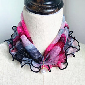 2021 New Pearl Pendant Scarf Necklace Vintage Leopard Pattern Dot Printing Scarf Trendy Crimping Elastic Women All-Match Scarves