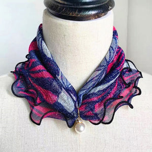 2021 New Pearl Pendant Scarf Necklace Vintage Leopard Pattern Dot Printing Scarf Trendy Crimping Elastic Women All-Match Scarves