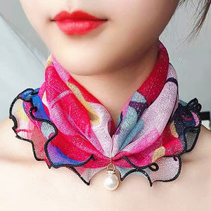2021 New Pearl Pendant Scarf Necklace Vintage Leopard Pattern Dot Printing Scarf Trendy Crimping Elastic Women All-Match Scarves