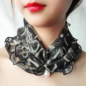 2021 New Pearl Pendant Scarf Necklace Vintage Leopard Pattern Dot Printing Scarf Trendy Crimping Elastic Women All-Match Scarves