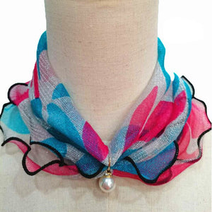 2021 New Pearl Pendant Scarf Necklace Vintage Leopard Pattern Dot Printing Scarf Trendy Crimping Elastic Women All-Match Scarves