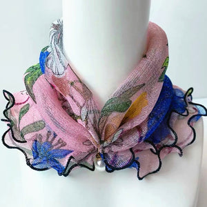 2021 New Pearl Pendant Scarf Necklace Vintage Leopard Pattern Dot Printing Scarf Trendy Crimping Elastic Women All-Match Scarves